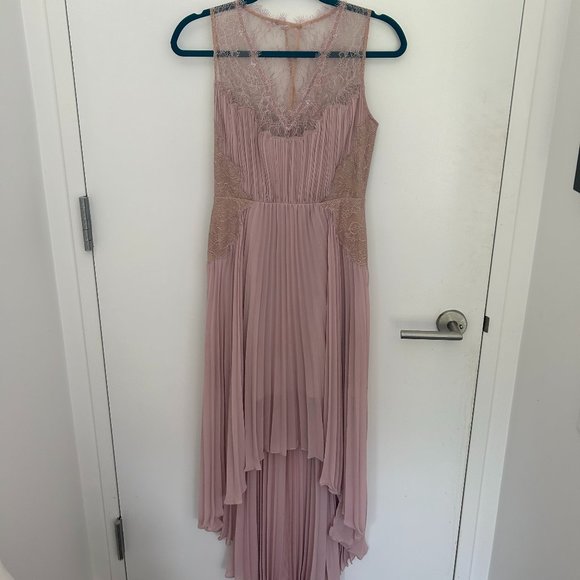 bcbg pink pleated dress BCBGMAXAZRIA Eve Pleated Gown in Bare Pink